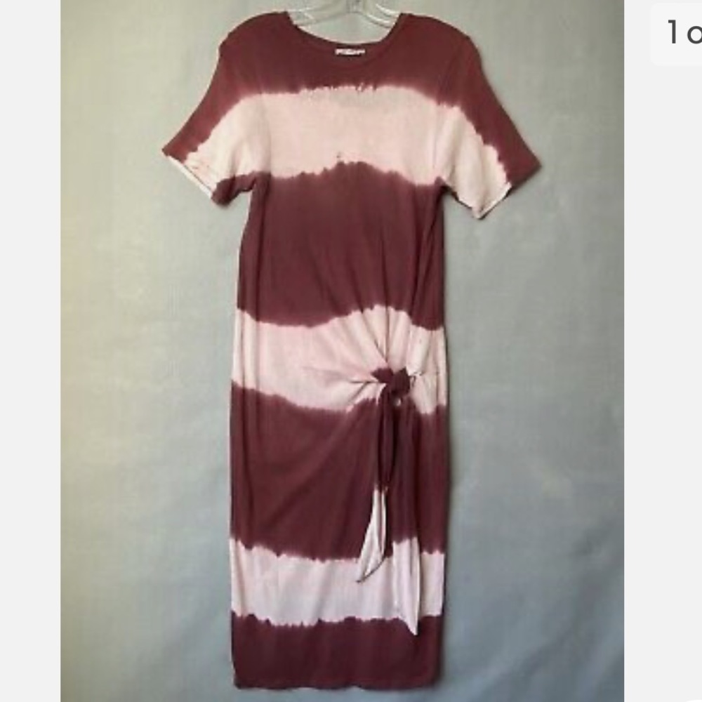 Zara Dress Womens Sheath Mauve Pink Striped Front Side Knot Midi